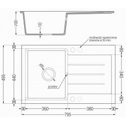 Mexen Bruno   Chiuveta bucatarie granit 1 cuva + picurator+ cadou pop up sifon   795 x 495 mm, negru / auriu, sifon  negru  - 6513791010-75-B