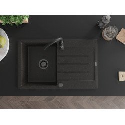 Mexen Bruno   Chiuveta bucatarie granit 1 cuva + picurator+ cadou pop up sifon   795 x 495 mm, negru / auriu, sifon  negru  - 6513791010-75-B