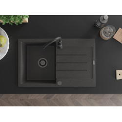 Mexen Bruno   Chiuveta bucatarie granit 1 cuva + picurator+ cadou pop up sifon   795 x 495 mm, negru  piatra, sifon  negru  - 6513791010-76-B