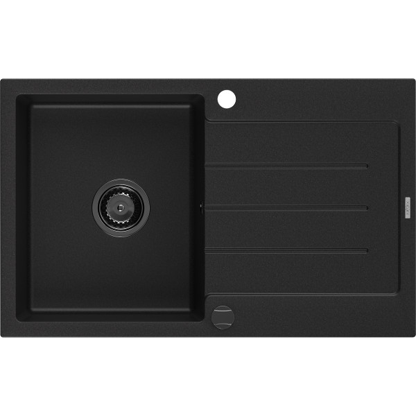 Mexen Bruno   Chiuveta bucatarie granit 1 cuva + picurator+ cadou pop up sifon   795 x 495 mm, negru , sifon  negru  - 6513791010-77-B