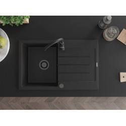 Mexen Bruno   Chiuveta bucatarie granit 1 cuva + picurator+ cadou pop up sifon   795 x 495 mm, negru , sifon  negru  - 6513791010-77-B