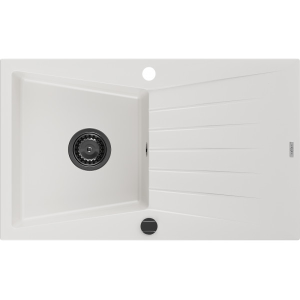 Mexen Cesar   Chiuveta bucatarie granit 1 cuva + picurator+ cadou pop up sifon   775 x 470 mm, alb , sifon  negru  - 6514771010-20-B