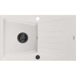 Mexen Cesar   Chiuveta bucatarie granit 1 cuva + picurator+ cadou pop up sifon   775 x 470 mm, alb , sifon  negru  - 6514771010-20-B 1 Cuva 467680 Mexen