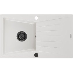 Mexen Cesar   Chiuveta bucatarie granit 1 cuva + picurator+ cadou pop up sifon   775 x 470 mm, alb , sifon  negru  - 6514771010-20-B 1 Cuva 467680 Mexen