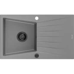 Mexen Cesar   Chiuveta bucatarie granit 1 cuva + picurator+ cadou pop up sifon   775 x 470 mm, gri , sifon  negru  - 6514771010-71-B 1 Cuva 467680 Mexen