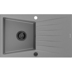 Mexen Cesar   Chiuveta bucatarie granit 1 cuva + picurator+ cadou pop up sifon   775 x 470 mm, gri , sifon  negru  - 6514771010-71-B 1 Cuva 467680 Mexen