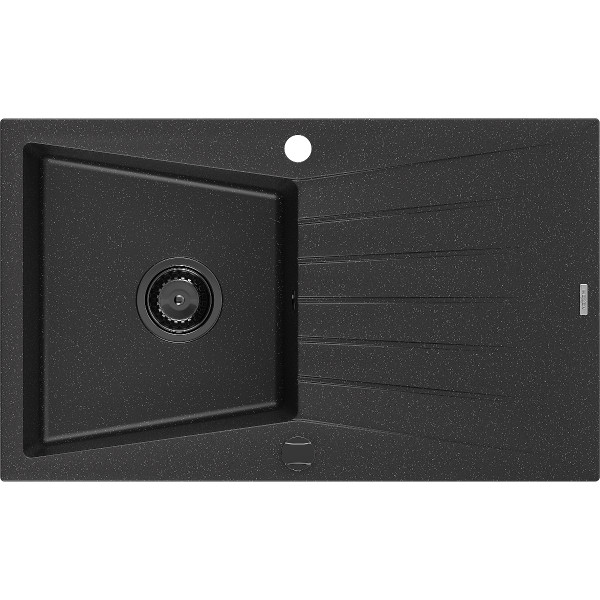 Mexen Cesar   Chiuveta bucatarie granit 1 cuva + picurator+ cadou pop up sifon   775 x 470 mm, negru / chrom, sifon  negru  - 6514771010-73-B