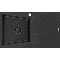 Mexen Cesar   Chiuveta bucatarie granit 1 cuva + picurator+ cadou pop up sifon   775 x 470 mm, negru / chrom, sifon  negru  - 6514771010-73-B 1 Cuva 467680 Mexen