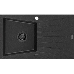 Mexen Cesar   Chiuveta bucatarie granit 1 cuva + picurator+ cadou pop up sifon   775 x 470 mm, negru / chrom, sifon  negru  - 6514771010-73-B 1 Cuva 467680 Mexen