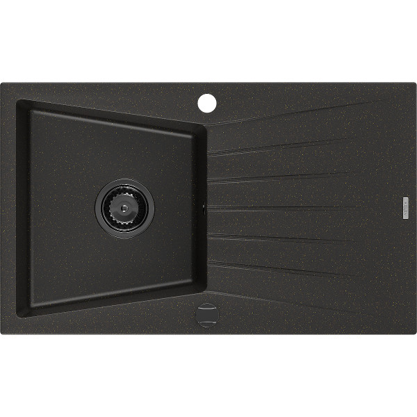 Mexen Cesar   Chiuveta bucatarie granit 1 cuva + picurator+ cadou pop up sifon   775 x 470 mm, negru / auriu, sifon  negru  - 6514771010-75-B