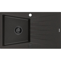 Mexen Cesar   Chiuveta bucatarie granit 1 cuva + picurator+ cadou pop up sifon   775 x 470 mm, negru / auriu, sifon  negru  - 6514771010-75-B 1 Cuva 467680 Mexen