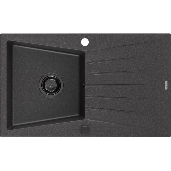 Mexen Cesar   Chiuveta bucatarie granit 1 cuva + picurator+ cadou pop up sifon   775 x 470 mm, negru  piatra, sifon  negru  - 6514771010-76-B