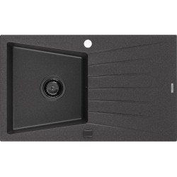 Mexen Cesar   Chiuveta bucatarie granit 1 cuva + picurator+ cadou pop up sifon   775 x 470 mm, negru  piatra, sifon  negru  - 6514771010-76-B 1 Cuva 467680 Mexen