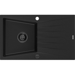 Mexen Cesar   Chiuveta bucatarie granit 1 cuva + picurator+ cadou pop up sifon   775 x 470 mm, negru , sifon  negru  - 6514771010-77-B 1 Cuva 467680 Mexen