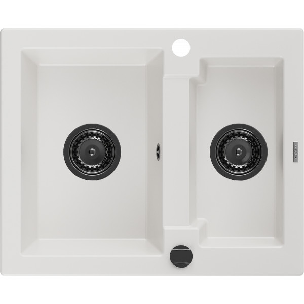 Mexen Carlos   Chiuveta bucatarie granit 1,5 cuva+ cadou pop up sifon  582 x 475 mm, alb , sifon  negru  - 6518581500-20-B
