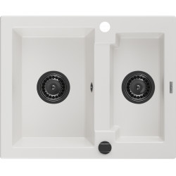 Mexen Carlos   Chiuveta bucatarie granit 1,5 cuva+ cadou pop up sifon  582 x 475 mm, alb , sifon  negru  - 6518581500-20-B 1,5 Cuva 467680 Mexen