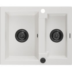 Mexen Carlos   Chiuveta bucatarie granit 1,5 cuva+ cadou pop up sifon  582 x 475 mm, alb , sifon  negru  - 6518581500-20-B 1,5 Cuva 467680 Mexen
