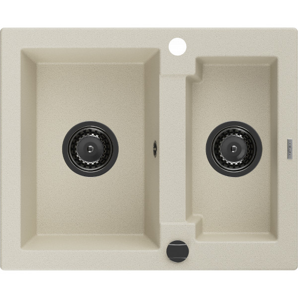 Mexen Carlos   Chiuveta bucatarie granit 1,5 cuva+ cadou pop up sifon  582 x 475 mm, beige, sifon  negru  - 6518581500-69-B