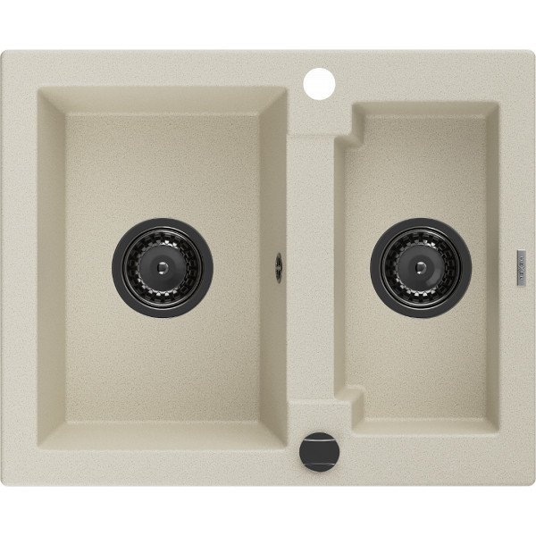 Mexen Carlos   Chiuveta bucatarie granit 1,5 cuva+ cadou pop up sifon  582 x 475 mm, beige, sifon  negru  - 6518581500-69-B