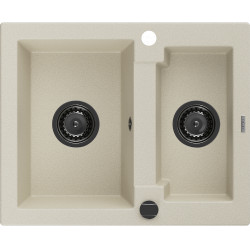 Mexen Carlos   Chiuveta bucatarie granit 1,5 cuva+ cadou pop up sifon  582 x 475 mm, beige, sifon  negru  - 6518581500-69-B 1,5 Cuva 467680 Mexen