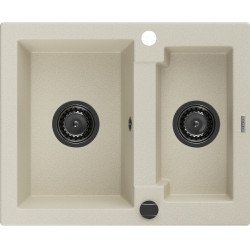 Mexen Carlos   Chiuveta bucatarie granit 1,5 cuva+ cadou pop up sifon  582 x 475 mm, beige, sifon  negru  - 6518581500-69-B 1,5 Cuva 467680 Mexen