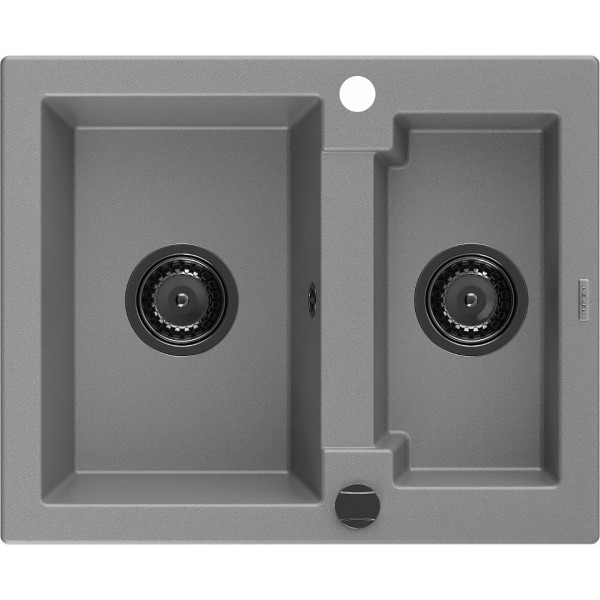 Mexen Carlos   Chiuveta bucatarie granit 1,5 cuva+ cadou pop up sifon  582 x 475 mm, gri , sifon  negru  - 6518581500-71-B