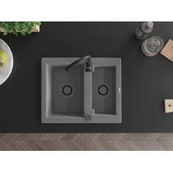 Mexen Carlos   Chiuveta bucatarie granit 1,5 cuva+ cadou pop up sifon  582 x 475 mm, gri , sifon  negru  - 6518581500-71-B