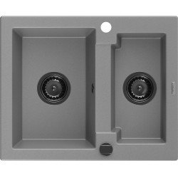 Mexen Carlos   Chiuveta bucatarie granit 1,5 cuva+ cadou pop up sifon  582 x 475 mm, gri , sifon  negru  - 6518581500-71-B 1,5 Cuva 467680 Mexen