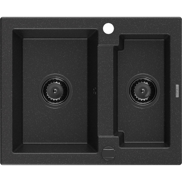 Mexen Carlos   Chiuveta bucatarie granit 1,5 cuva+ cadou pop up sifon  582 x 475 mm, negru / chrom, sifon  negru  - 6518581500-73-B