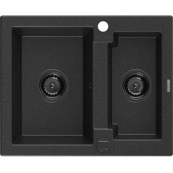 Mexen Carlos   Chiuveta bucatarie granit 1,5 cuva+ cadou pop up sifon  582 x 475 mm, negru / chrom, sifon  negru  - 6518581500-73-B 1,5 Cuva 467680 Mexen