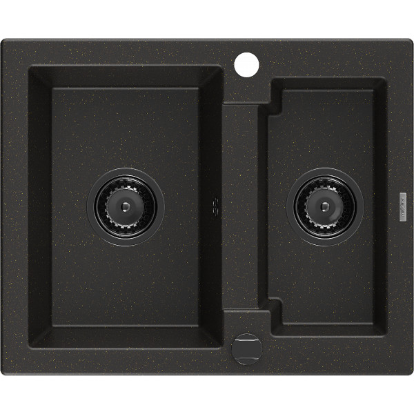 Mexen Carlos   Chiuveta bucatarie granit 1,5 cuva+ cadou pop up sifon  582 x 475 mm, negru / auriu, sifon  negru  - 6518581500-75-B