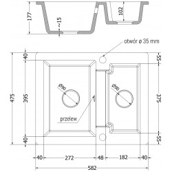 Mexen Carlos   Chiuveta bucatarie granit 1,5 cuva+ cadou pop up sifon  582 x 475 mm, negru / auriu, sifon  negru  - 6518581500-75-B