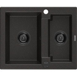 Mexen Carlos   Chiuveta bucatarie granit 1,5 cuva+ cadou pop up sifon  582 x 475 mm, negru / auriu, sifon  negru  - 6518581500-75-B 1,5 Cuva 467680 Mexen