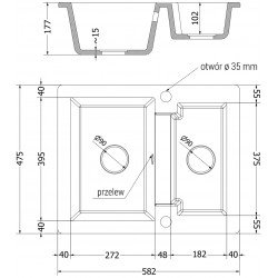 Mexen Carlos   Chiuveta bucatarie granit 1,5 cuva+ cadou pop up sifon  582 x 475 mm, negru / auriu, sifon  negru  - 6518581500-75-B