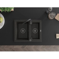 Mexen Carlos   Chiuveta bucatarie granit 1,5 cuva+ cadou pop up sifon  582 x 475 mm, negru / auriu, sifon  negru  - 6518581500-75-B