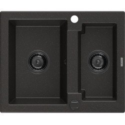 Mexen Carlos   Chiuveta bucatarie granit 1,5 cuva+ cadou pop up sifon  582 x 475 mm, negru / auriu, sifon  negru  - 6518581500-75-B 1,5 Cuva 467680 Mexen