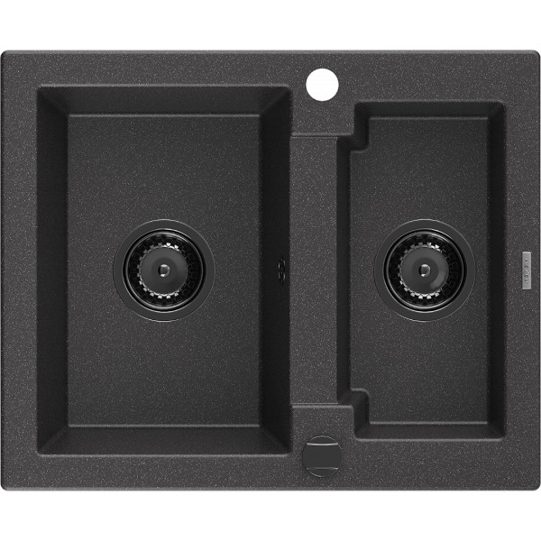Mexen Carlos   Chiuveta bucatarie granit 1,5 cuva+ cadou pop up sifon  582 x 475 mm, negru  piatra, sifon  negru  - 6518581500-76-B