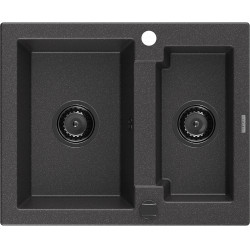 Mexen Carlos   Chiuveta bucatarie granit 1,5 cuva+ cadou pop up sifon  582 x 475 mm, negru  piatra, sifon  negru  - 6518581500-76-B 1,5 Cuva 467680 Mexen