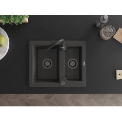 Mexen Carlos   Chiuveta bucatarie granit 1,5 cuva+ cadou pop up sifon  582 x 475 mm, negru  piatra, sifon  negru  - 6518581500-76-B