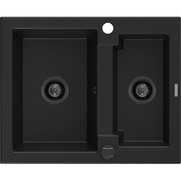 Mexen Carlos   Chiuveta bucatarie granit 1,5 cuva+ cadou pop up sifon  582 x 475 mm, negru , sifon  negru  - 6518581500-77-B