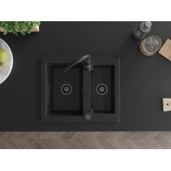 Mexen Carlos   Chiuveta bucatarie granit 1,5 cuva+ cadou pop up sifon  582 x 475 mm, negru , sifon  negru  - 6518581500-77-B