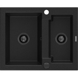 Mexen Carlos   Chiuveta bucatarie granit 1,5 cuva+ cadou pop up sifon  582 x 475 mm, negru , sifon  negru  - 6518581500-77-B 1,5 Cuva 467680 Mexen