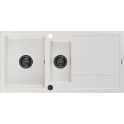 Mexen Andres   Chiuveta bucatarie granit 1,5 cuva + picurator+ cadou pop up sifon   1000 x 500 mm, alb , sifon  negru  - 6515101510-20-B 1,5 Cuva 467680 Mexen