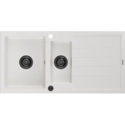 Mexen Andres   Chiuveta bucatarie granit 1,5 cuva + picurator+ cadou pop up sifon   1000 x 500 mm, alb , sifon  negru  - 6515101510-20-B 1,5 Cuva 467680 Mexen