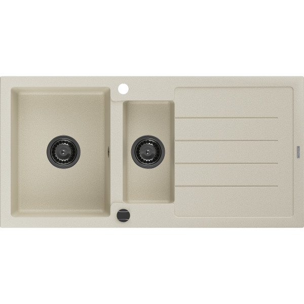 Mexen Andres   Chiuveta bucatarie granit 1,5 cuva + picurator+ cadou pop up sifon   1000 x 500 mm, beige, sifon  negru  - 6515101510-69-B