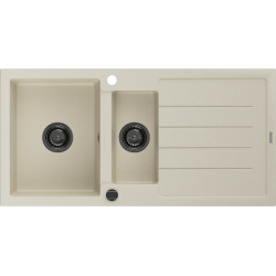 Mexen Andres   Chiuveta bucatarie granit 1,5 cuva + picurator+ cadou pop up sifon   1000 x 500 mm, beige, sifon  negru  - 6515101510-69-B 1,5 Cuva 467680 Mexen