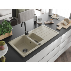 Mexen Andres   Chiuveta bucatarie granit 1,5 cuva + picurator+ cadou pop up sifon   1000 x 500 mm, beige, sifon  negru  - 6515101510-69-B 1,5 Cuva 467680 Mexen