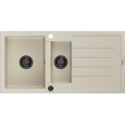 Mexen Andres   Chiuveta bucatarie granit 1,5 cuva + picurator+ cadou pop up sifon   1000 x 500 mm, beige, sifon  negru  - 6515101510-69-B 1,5 Cuva 467680 Mexen