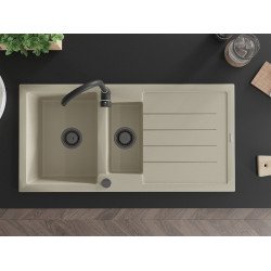 Mexen Andres   Chiuveta bucatarie granit 1,5 cuva + picurator+ cadou pop up sifon   1000 x 500 mm, beige, sifon  negru  - 6515101510-69-B