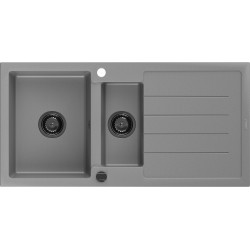 Mexen Andres   Chiuveta bucatarie granit 1,5 cuva + picurator+ cadou pop up sifon   1000 x 500 mm, gri , sifon  negru  - 6515101510-71-B 1,5 Cuva 467680 Mexen
